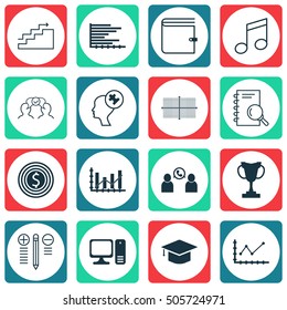 Set Of 16 Universal Editable Icons. Can Be Used For Web, Mobile And App Design. Includes Icons Such As Business Goal, Human Mind, Graduation And More.