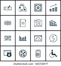 Set Of 16 Universal Editable Icons. Can Be Used For Web, Mobile And App Design. Includes Icons Such As Bank Payment, Coins Growth, Computer And More.