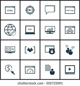 Set Of 16 Universal Editable Icons. Can Be Used For Web, Mobile And App Design. Includes Icons Such As Keyword Marketing, Security, Coding And More.