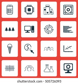 Set Of 16 Universal Editable Icons. Can Be Used For Web, Mobile And App Design. Includes Icons Such As Chemical, Cooperation, Calculation And More.