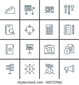 Set Of 16 Universal Editable Icons. Can Be Used For Web, Mobile And App Design. Includes Icons Such As Reminder, Money, Announcement And More.