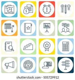 Set Of 16 Universal Editable Icons. Can Be Used For Web, Mobile And App Design. Includes Icons Such As Board, Analysis, Time Management And More.
