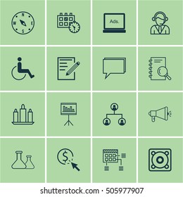 Set Of 16 Universal Editable Icons. Can Be Used For Web, Mobile And App Design. Includes Icons Such As Locate, Schedule, PPC And More.