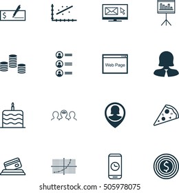 Set Of 16 Universal Editable Icons. Can Be Used For Web, Mobile And App Design. Includes Icons Such As Pin Employee, Call Duration, Job Applicants And More.