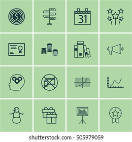 Set Of 16 Universal Editable Icons. Can Be Used For Web, Mobile And App Design. Includes Icons Such As Certificate, Presentation, Opportunity And More.