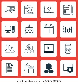 Set Of 16 Universal Editable Icons. Can Be Used For Web, Mobile And App Design. Includes Icons Such As Reminder, Business Woman, Female Application And More.