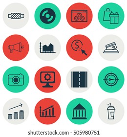 Set Of 16 Universal Editable Icons. Can Be Used For Web, Mobile And App Design. Includes Icons Such As Street, Sequence Graphics, Education Center And More.