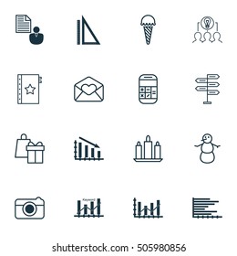 Set Of 16 Universal Editable Icons. Can Be Used For Web, Mobile And App Design. Includes Icons Such As Greeting Email, Bars Chart, Keyword Optimisation And More.