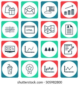 Set Of 16 Universal Editable Icons. Can Be Used For Web, Mobile And App Design. Includes Icons Such As Stock Market, Female Application, Newsletter And More.
