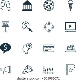 Set Of 16 Universal Editable Icons. Can Be Used For Web, Mobile And App Design. Includes Icons Such As Frozen Food, Announcement, Education Center And More.