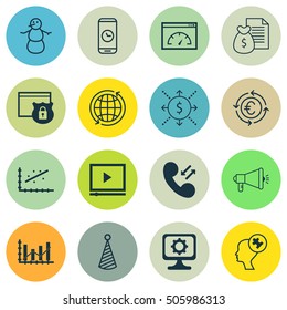 Set Of 16 Universal Editable Icons. Can Be Used For Web, Mobile And App Design. Includes Icons Such As Raise Diagram, Loading Speed, Cellular Data And More.