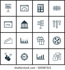 Set Of 16 Universal Editable Icons. Can Be Used For Web, Mobile And App Design. Includes Icons Such As Presentation, Opportunity, Present And More.