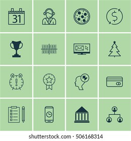 Set Of 16 Universal Editable Icons. Can Be Used For Web, Mobile And App Design. Includes Icons Such As Date, Human Mind, Newsletter And More.