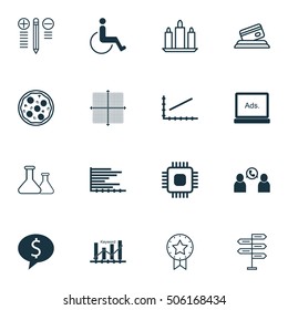 Set Of 16 Universal Editable Icons. Can Be Used For Web, Mobile And App Design. Includes Icons Such As Line Graph, Credit Card, Graphical Grid And More.