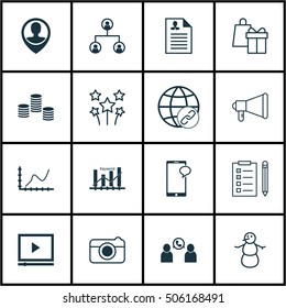 Set Of 16 Universal Editable Icons. Can Be Used For Web, Mobile And App Design. Includes Icons Such As Keyword Optimisation, Shopping, Phone Conference And More.