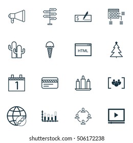 Set Of 16 Universal Editable Icons. Can Be Used For Web, Mobile And App Design. Includes Icons Such As Bank Card, Questionnaire, Wax And More.
