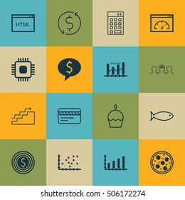 Set Of 16 Universal Editable Icons. Can Be Used For Web, Mobile And App Design. Includes Icons Such As Money Trasnfer, Keyword Optimisation, Investment And More.