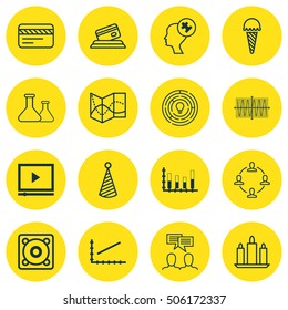 Set Of 16 Universal Editable Icons. Can Be Used For Web, Mobile And App Design. Includes Icons Such As Video Player, Discussion, Sinus Graph And More.