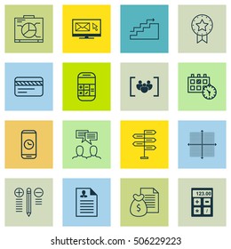 Set Of 16 Universal Editable Icons. Can Be Used For Web, Mobile And App Design. Includes Icons Such As Present Badge, Newsletter, Board And More.