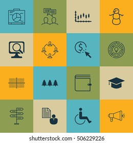 Set Of 16 Universal Editable Icons. Can Be Used For Web, Mobile And App Design. Includes Icons Such As Square Diagram, Stock Market, Discussion And More.