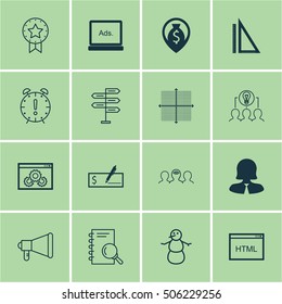 Set Of 16 Universal Editable Icons. Can Be Used For Web, Mobile And App Design. Includes Icons Such As Opportunity, Analysis, Announcement And More.