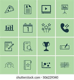 Set Of 16 Universal Editable Icons. Can Be Used For Web, Mobile And App Design. Includes Icons Such As Festive Fireworks, Tournament, Presentation And More.