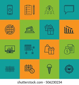 Set Of 16 Universal Editable Icons. Can Be Used For Web, Mobile And App Design. Includes Icons Such As Frozen Food, Call Duration, Collaborative Solution And More.