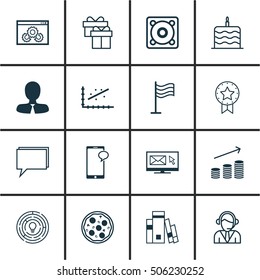Set Of 16 Universal Editable Icons. Can Be Used For Web, Mobile And App Design. Includes Icons Such As Manager, Newsletter, Conference And More.