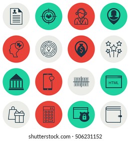 Set Of 16 Universal Editable Icons. Can Be Used For Web, Mobile And App Design. Includes Icons Such As Focus Group, Sinus Graph, Messaging And More.