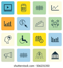 Set Of 16 Universal Editable Icons. Can Be Used For Web, Mobile And App Design. Includes Icons Such As Appointment, Human Mind, Changes Graph And More.