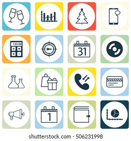Set Of 16 Universal Editable Icons. Can Be Used For Web, Mobile And App Design. Includes Icons Such As Media Campaign, Blank Cd, Financial And More.