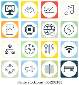 Set Of 16 Universal Editable Icons. Can Be Used For Web, Mobile And App Design. Includes Icons Such As Money Trasnfer, Connectivity, Media Campaign And More.