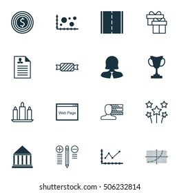 Set Of 16 Universal Editable Icons. Can Be Used For Web, Mobile And App Design. Includes Icons Such As Sweet, Personal Skills, Business Goal And More.