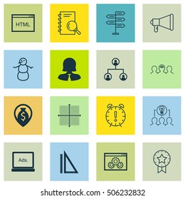 Set Of 16 Universal Editable Icons. Can Be Used For Web, Mobile And App Design. Includes Icons Such As Collaborative Solution, Winter, Tree Structure And More.