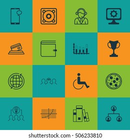 Set Of 16 Universal Editable Icons. Can Be Used For Web, Mobile And App Design. Includes Icons Such As Pizza Meal, Coaching, Collaborative Solution And More.