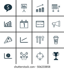 Set Of 16 Universal Editable Icons. Can Be Used For Web, Mobile And App Design. Includes Icons Such As Tournament, Schedule, Takeaway Coffee And More.