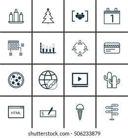 Set Of 16 Universal Editable Icons. Can Be Used For Web, Mobile And App Design. Includes Icons Such As Segmented Bar Graph, Video Player, Coding And More.