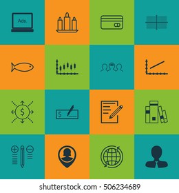 Set Of 16 Universal Editable Icons. Can Be Used For Web, Mobile And App Design. Includes Icons Such As Library, Line Graph, Digital Media And More.