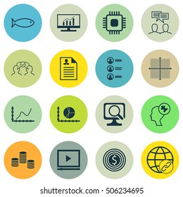 Set Of 16 Universal Editable Icons. Can Be Used For Web, Mobile And App Design. Includes Icons Such As Business Goal, Connectivity, Graphical Grid And More.