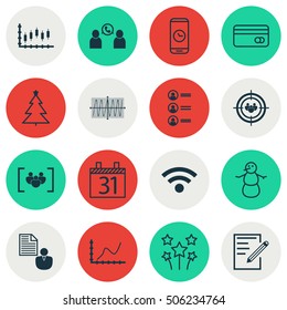 Set Of 16 Universal Editable Icons. Can Be Used For Web, Mobile And App Design. Includes Icons Such As Cosinus Diagram, Job Applicants, Wireless And More.