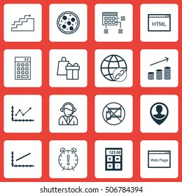 Set Of 16 Universal Editable Icons. Can Be Used For Web, Mobile And App Design. Includes Icons Such As Schedule, Financial, Connectivity And More.
