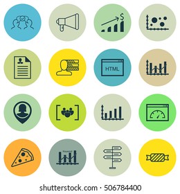 Set Of 16 Universal Editable Icons. Can Be Used For Web, Mobile And App Design. Includes Icons Such As Sliced Pizza, Questionnaire, Pin Employee And More.