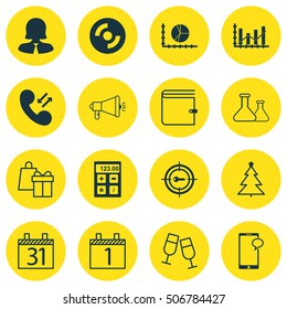 Set Of 16 Universal Editable Icons. Can Be Used For Web, Mobile And App Design. Includes Icons Such As Champagne Glasses, Wallet, Business Woman And More.