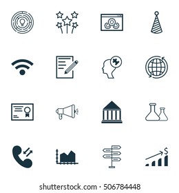 Set Of 16 Universal Editable Icons. Can Be Used For Web, Mobile And App Design. Includes Icons Such As Sequence Graphics, Certificate, Paper And More.