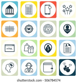 Set Of 16 Universal Editable Icons. Can Be Used For Web, Mobile And App Design. Includes Icons Such As Sinus Graph, Focus Group, Festive Fireworks And More.
