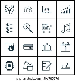 Set Of 16 Universal Editable Icons. Can Be Used For Web, Mobile And App Design. Includes Icons Such As Security, Schedule, PPC And More.