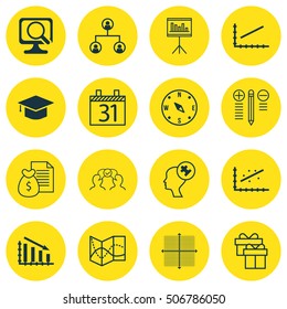 Set Of 16 Universal Editable Icons. Can Be Used For Web, Mobile And App Design. Includes Icons Such As Present, Laptop, Decision Making And More.