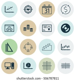 Set Of 16 Universal Editable Icons. Can Be Used For Web, Mobile And App Design. Includes Icons Such As Sinus Graph, Focus Group, Money And More.