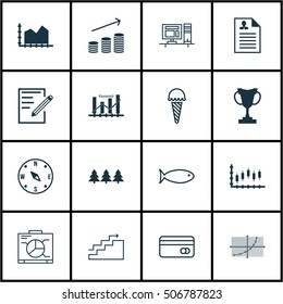 Set Of 16 Universal Editable Icons. Can Be Used For Web, Mobile And App Design. Includes Icons Such As Paper, Fishing, Plastic Card And More.