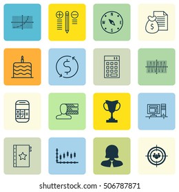 Set Of 16 Universal Editable Icons. Can Be Used For Web, Mobile And App Design. Includes Icons Such As Business Woman, Computer, Line Grid And More.